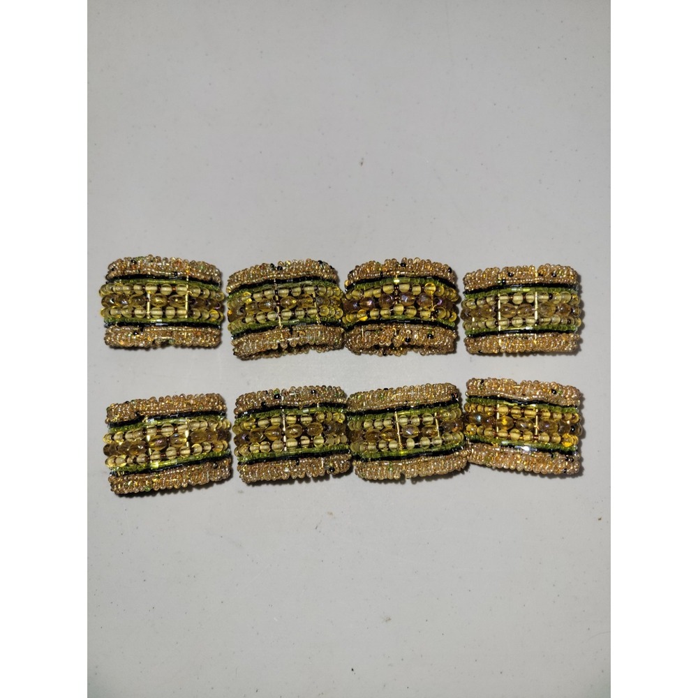 Vintage Set of‎ 8 Multicolored Beaded Napkin Rings/Holders Gold, Black, Green